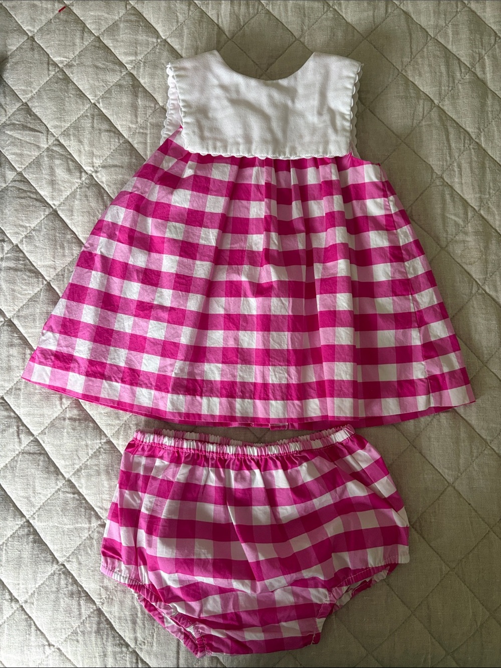 Jacadi Pink and White Gingham Dress Set